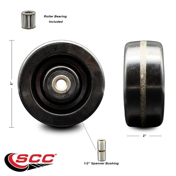 SCC - 5 Phenolic Wheel Only W/Roller Bearing - 1/2 Bore - 1000 Lbs Capacity